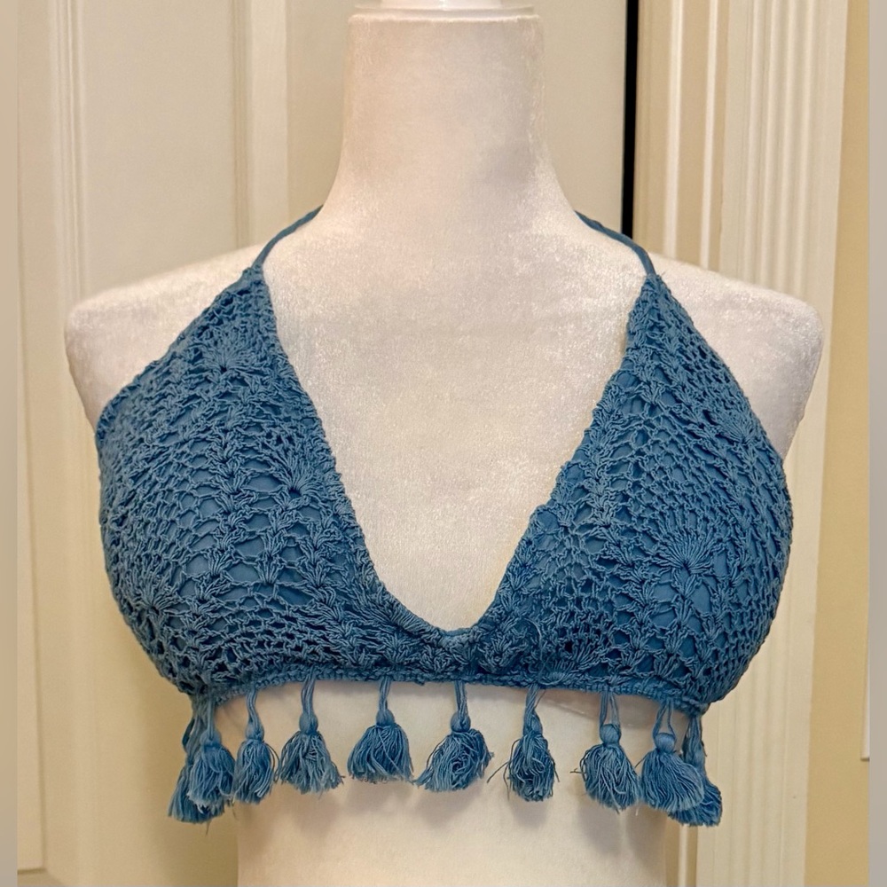 NWT Be Boho - Blue Crochet Crop Top, Sz M